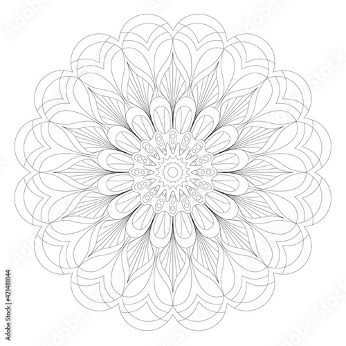 Mandala frame line vector. A symmetrical monochrome round ornament.