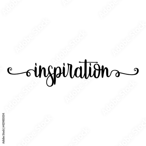 Banner con texto manuscrito inspiration escrito a mano con florituras en color negro
