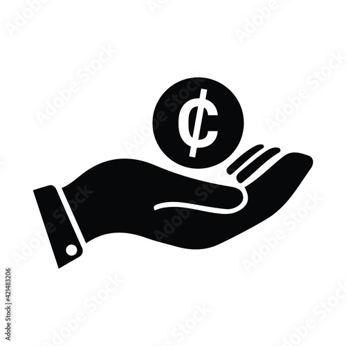 Dollar, hand money, cent icon. Black vector graphics.