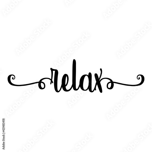 Banner con texto manuscrito relax escrito a mano con florituras en color negro