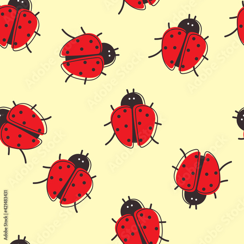 Seamless pattern with cute cartoon lady bug for fabric print, textile, gift wrapping paper. colorful vector for kids, flat style