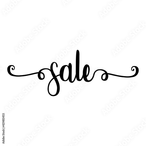 Banner con texto manuscrito sale escrito a mano con florituras en color negro