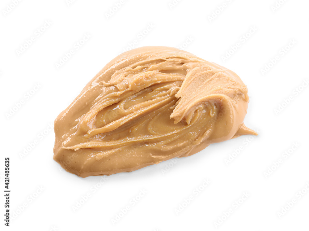 Delicious peanut butter isolated on white, top view Delicious peanut butter isolated on white, top view