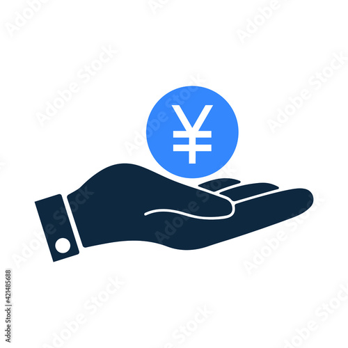 Hand, japan, Yen, currency icon. Glyph vector isolated on a white background.