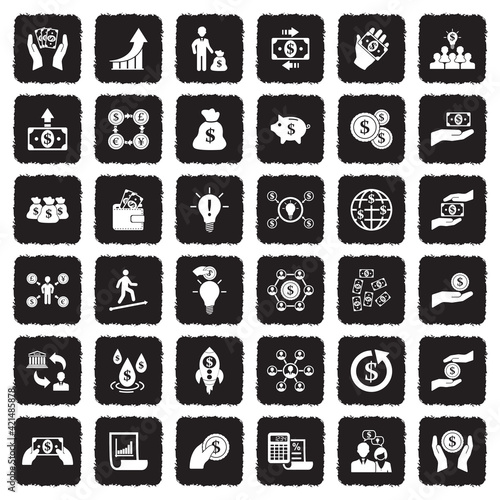 Crowdfunding Icons. Grunge Black Flat Design. Vector Illustration. © andrej