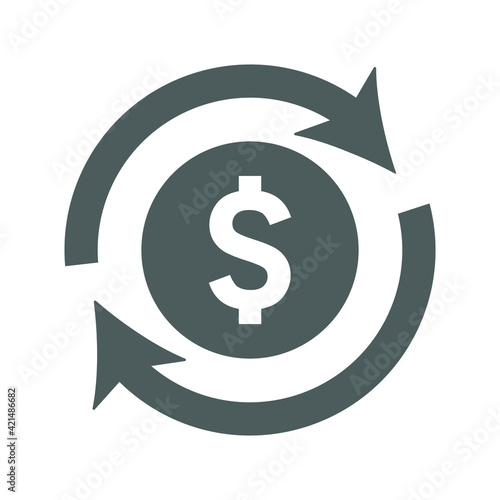 Refund, revert, back payment icon. Gray color vector graphics.