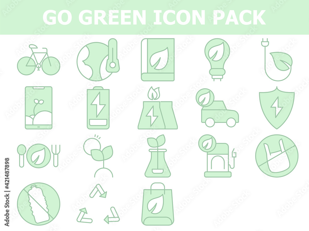 Set Of Go Green Icon In Green And White Color.
