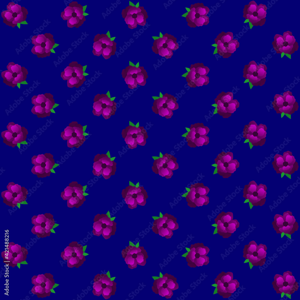 Flowers seamless pattern on dark blue background