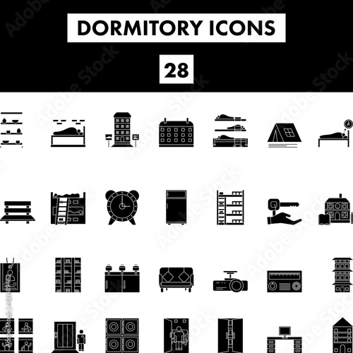 Glyph Set of Dormitory Icon In Flat Style.