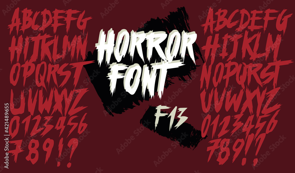 Horror font  -  handwritten  vector eps10 alphabet .  Alphabets and numbers letters design. 