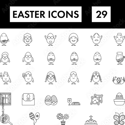 Linear Style Set Of Easter Icon Or Symbol.