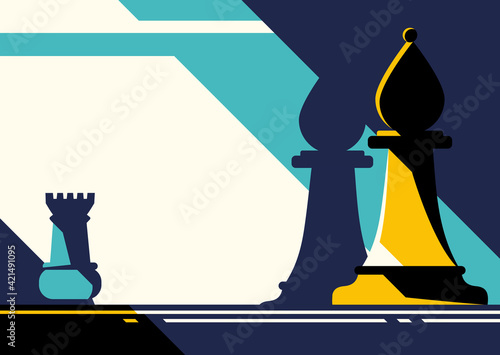 Abstract banner template with chess pieces. Strategy concept art in flat design.