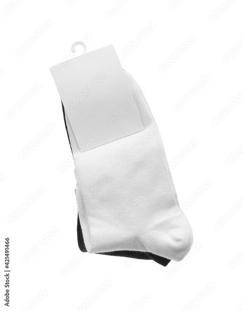 New pairs of socks on white background New pairs of socks on white background