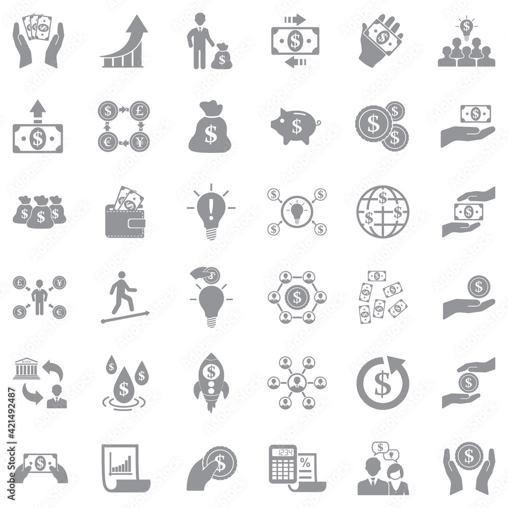 Crowdfunding Icons. Gray Flat Design. Vector Illustration. Crowdfunding Icons. Gray Flat Design. Vector Illustration.
