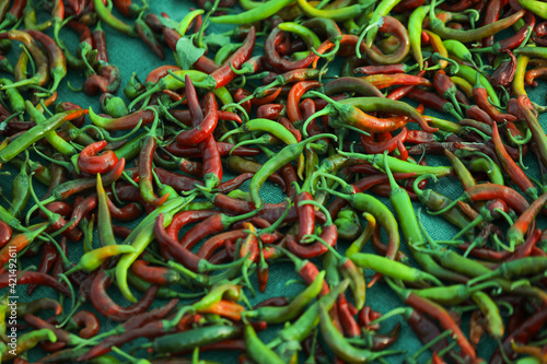 Green chilli peppers in Indian market