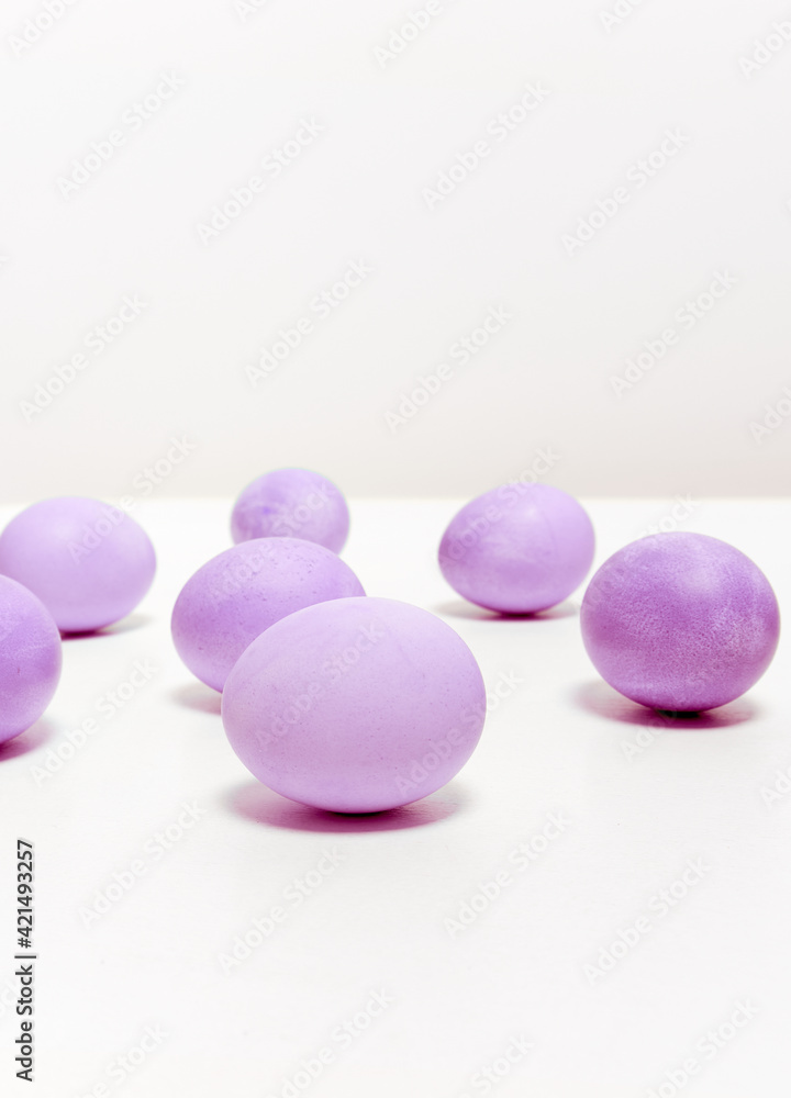 Easter eggs on white background. Easter concept.  Copy space.