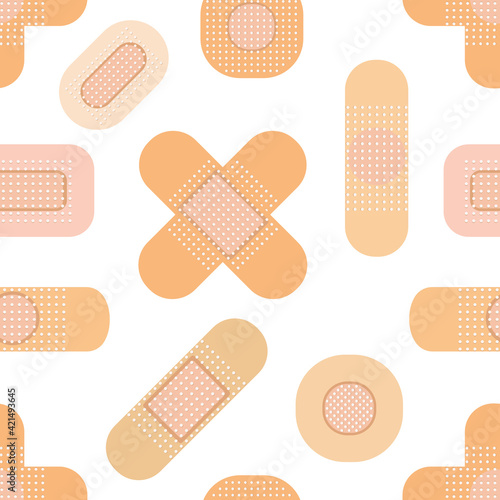 Seamless pattern with medical plasters. Medical patch pattern. Flat vector illustration