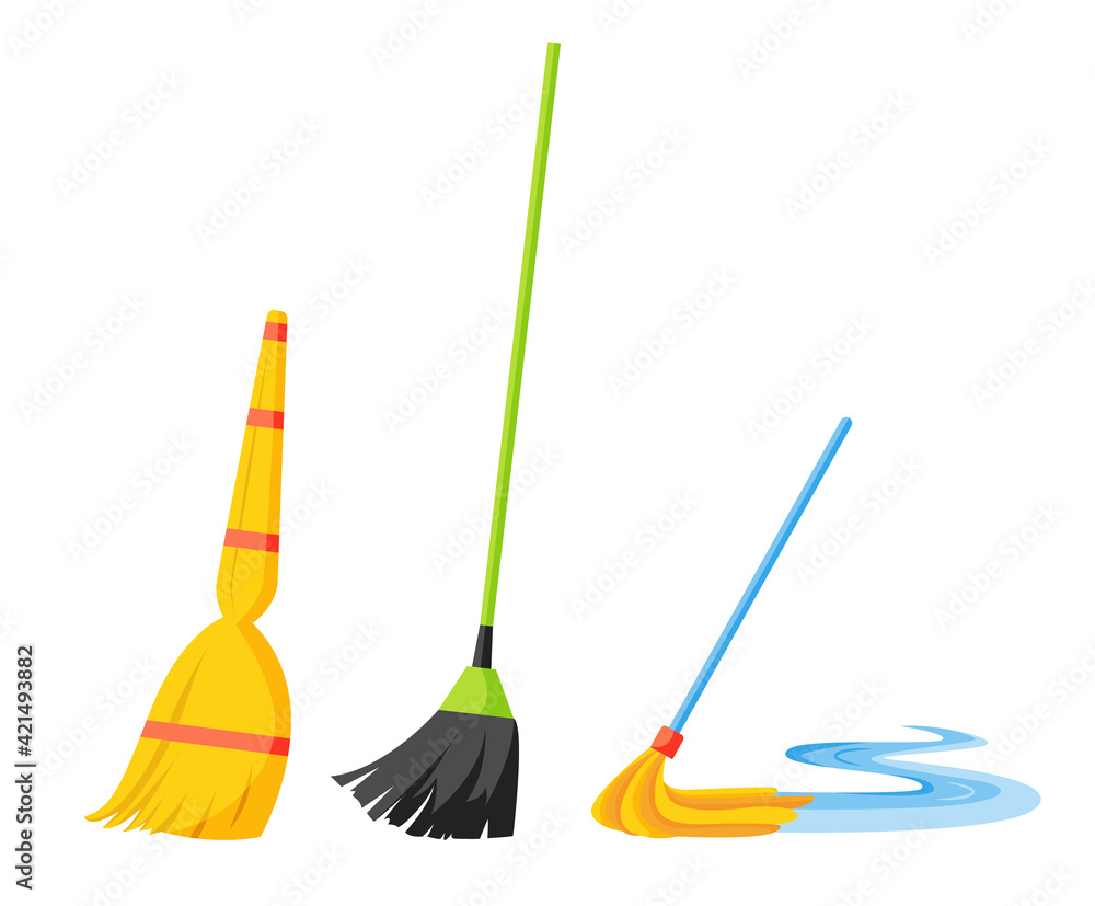 of Domestic housework. Household Cleaning Equipments. Cleaning kit. A set of colorful icon collection isolated on white background of Domestic housework. Household Cleaning Equipments. Cleaning kit. A set of colorful icon collection isolated on white background