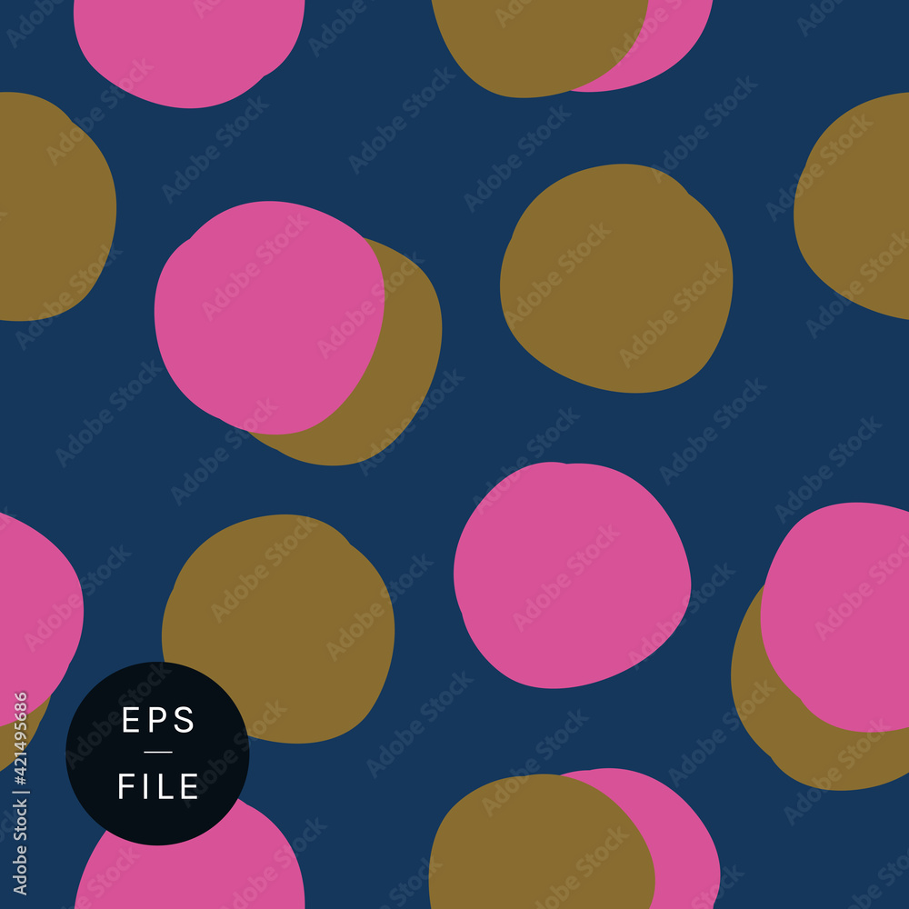 Stylish hand drawn bold polka dots polka dot seamless pattern. Round hand shapes golden hot pink navy blue background. Flamboyant timeless classic with a twist. Repeat design gift paper wallpaper Stylish hand drawn bold polka dots polka dot seamless pattern. Round hand shapes golden hot pink navy blue background. Flamboyant timeless classic with a twist. Repeat design gift paper wallpaper