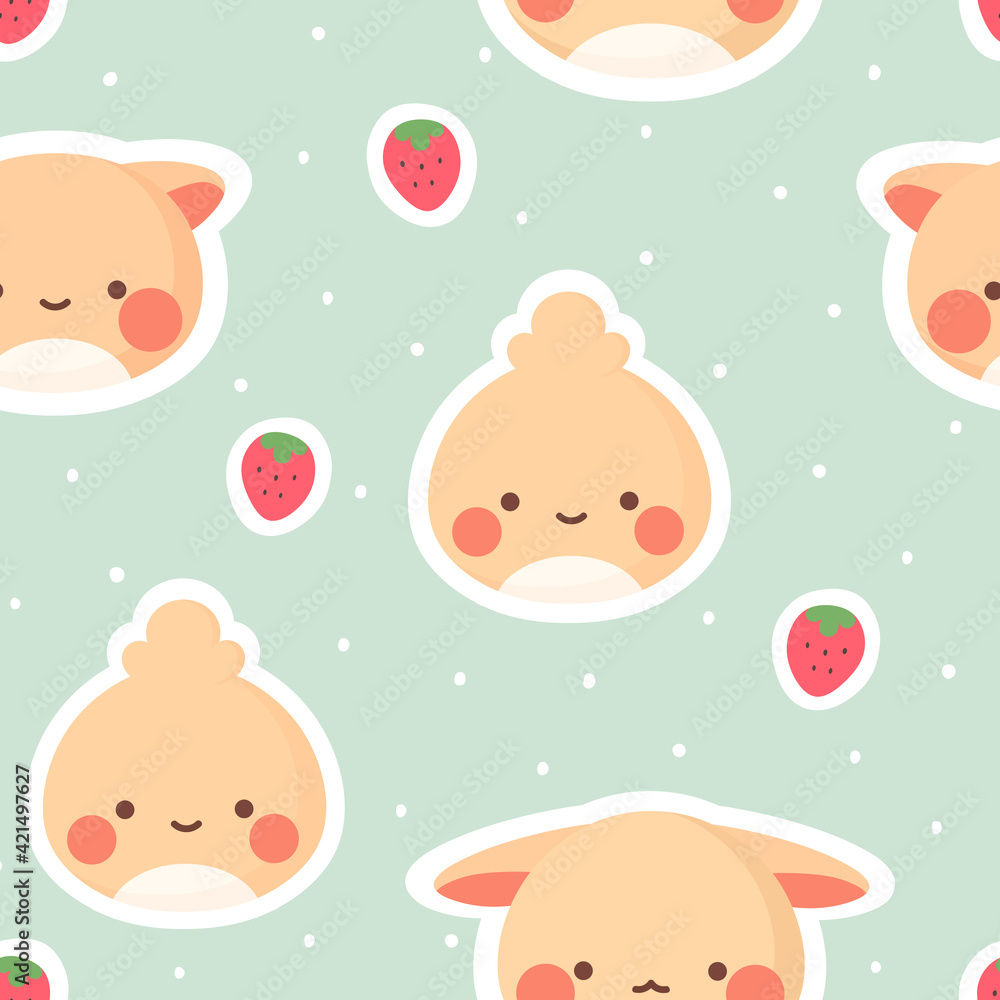 Kawaii japanese character pattern, cute pocket monster vector illustration, animal cartoon background Kawaii japanese character pattern, cute pocket monster vector illustration, animal cartoon background