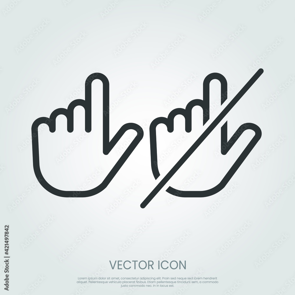 Obraz premium Do not touch hand icon. Isolated lined logotype design element. User manual standard symbol. Eps10 vector illustration.