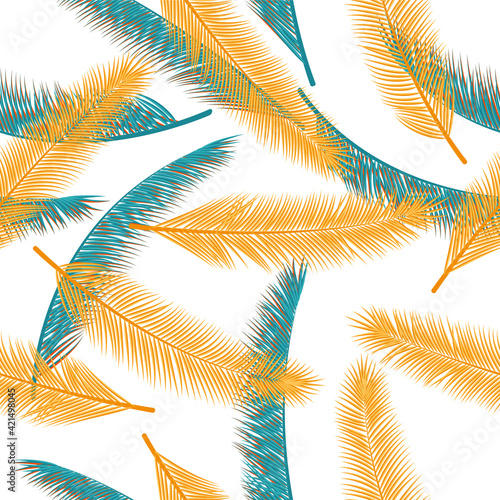 Natural feather fluff vector ornament. Vintage wallpaper. Tribal boho feather fluff fashion print seamless ornament.