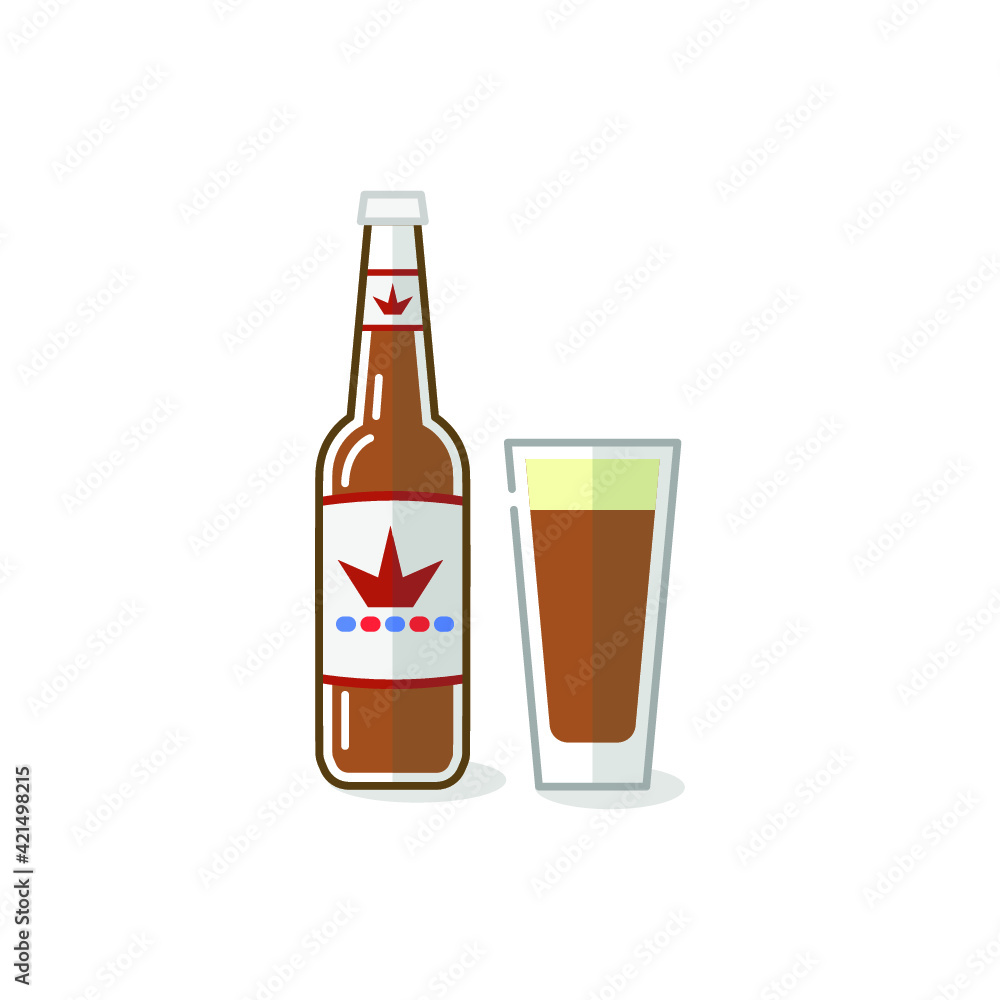Vector illustration of alcohol drinks and glass on white background. Beer bottles, canes and beer glasses. Vector illustration of alcohol drinks and glass on white background. Beer bottles, canes and beer glasses.