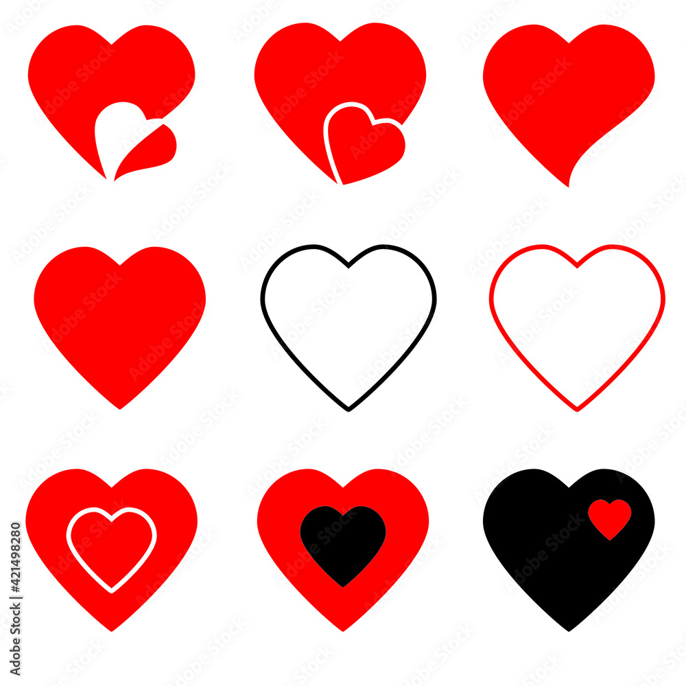 Hearts icons, Love Symbol Icon flat style modern design, isolated on a blank background. Vector illustration. Hearts icons, Love Symbol Icon flat style modern design, isolated on a blank background. Vector illustration.
