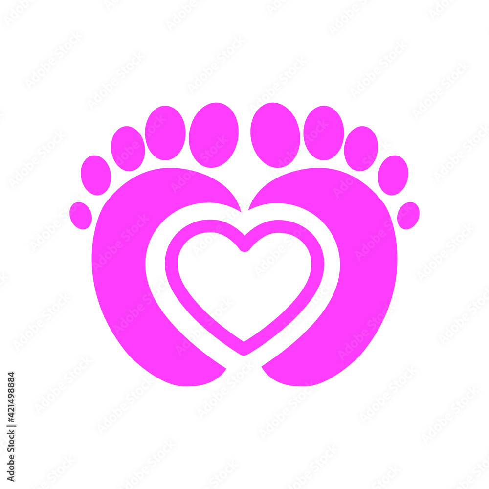 Baby feet footprint with heart. Eps 10 vector illustration.