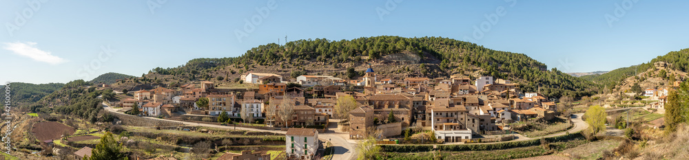 Panoramic view of Cabra de Mora, small medieval village in Teruel, Spain. 