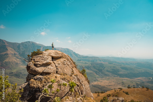 Person on mountaintop in the Drakensburg, South Africa. October 2019