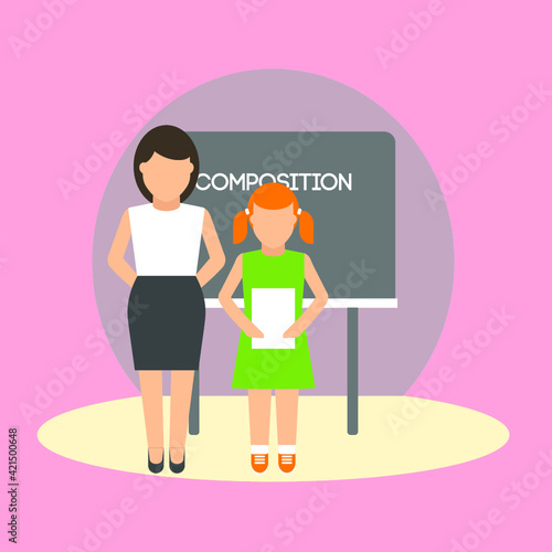 Vector illustration of school and pupils life. 