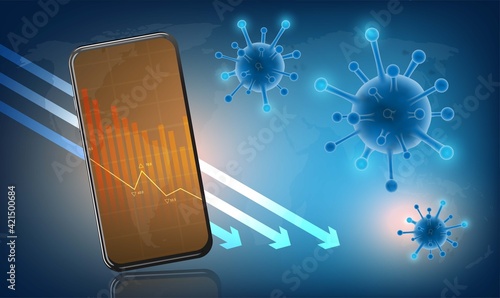 graph candle stick graph chart of stock market  Business world investment trading, Bullish point .The corona virus weakens the economy trend of graph vector design.concept mobile phone