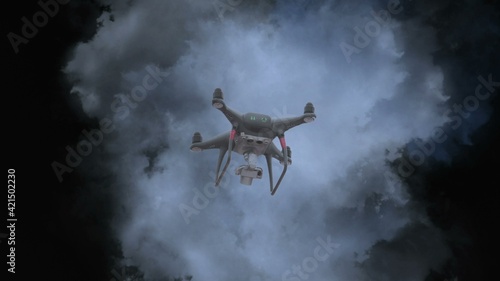 Drone flying aganst stormy clouds photo