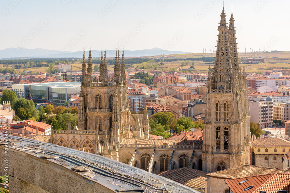 View of Burgos with its impressive Gothic cathedral. Burgos, Castilla y León, Spain