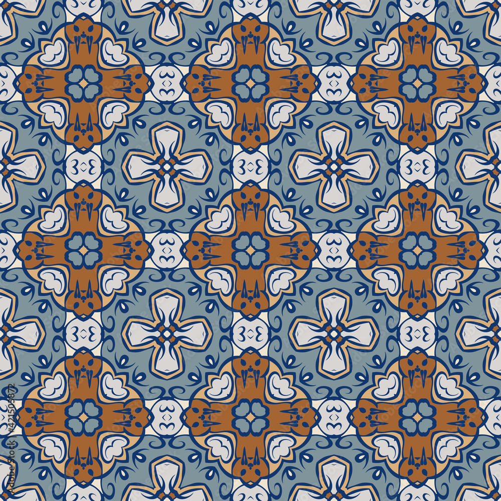 Creative trendy color abstract geometric pattern in gray blue orange, vector seamless, can be used for printing onto fabric, interior, design, textile, tiles, carpet.