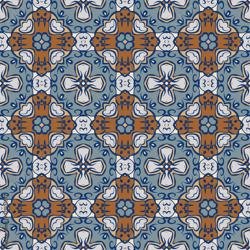 Creative trendy color abstract geometric pattern in gray blue orange, vector seamless, can be used for printing onto fabric, interior, design, textile, tiles, carpet.
