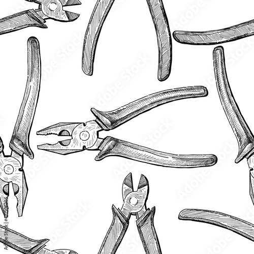 Seamless background of sketches nippers and pliers