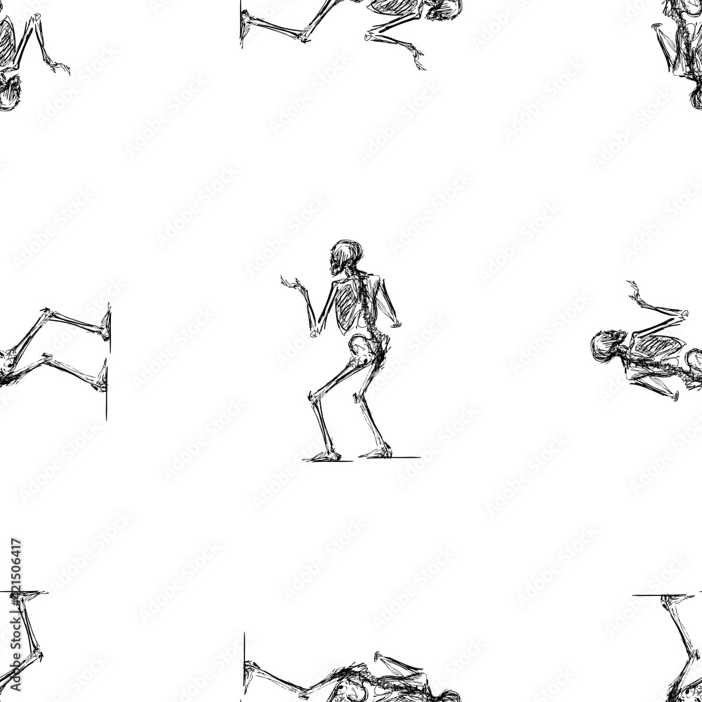 Obraz premium Seamless pattern of sketches human skeleton