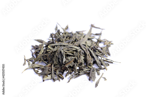 Green tea dried and rolled leaves
