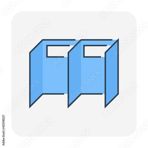 Cubicle or modern corporate office furniture for business vector icon. Private workspace, workplace or workstation with partition wall panel divider and empty space for place desk, chair and computer.