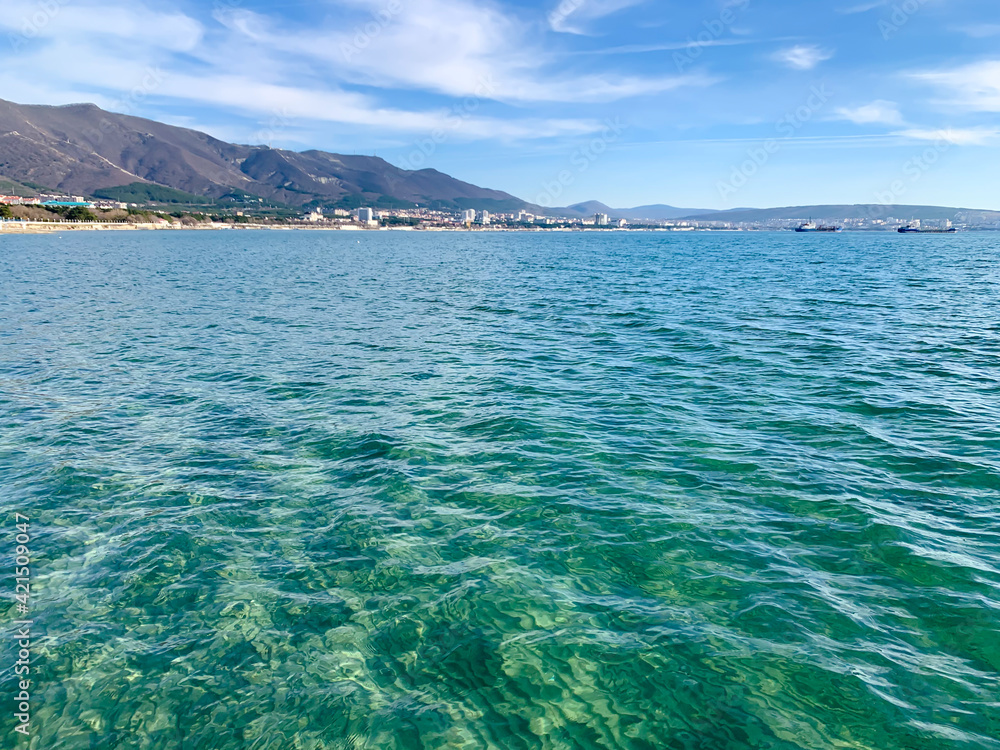 Fototapeta premium View of the azure sea and the mountains
