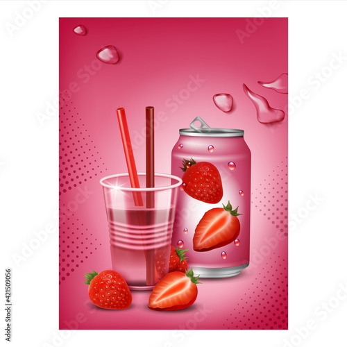 Strawberry Drink Creative Promo Banner Vector Illustration