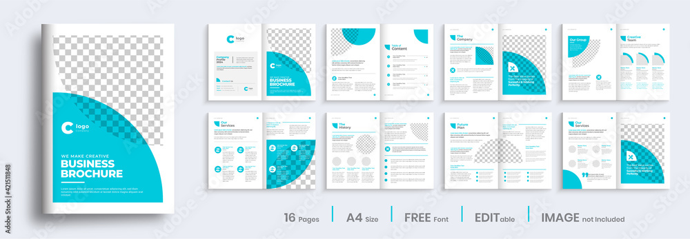 Minimal blue multipage business brochure template layout design, professional business profile design, 16 pages, creative business brochure design.