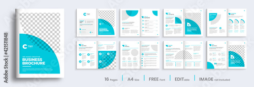 Minimal blue multipage business brochure template layout design, professional business profile design, 16 pages, creative business brochure design.