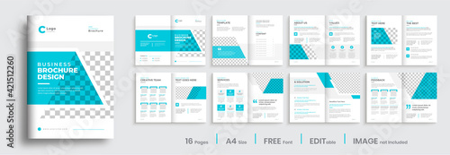 Minimal blue multipage business brochure template layout design, professional business profile design, 16 pages, creative business brochure design.