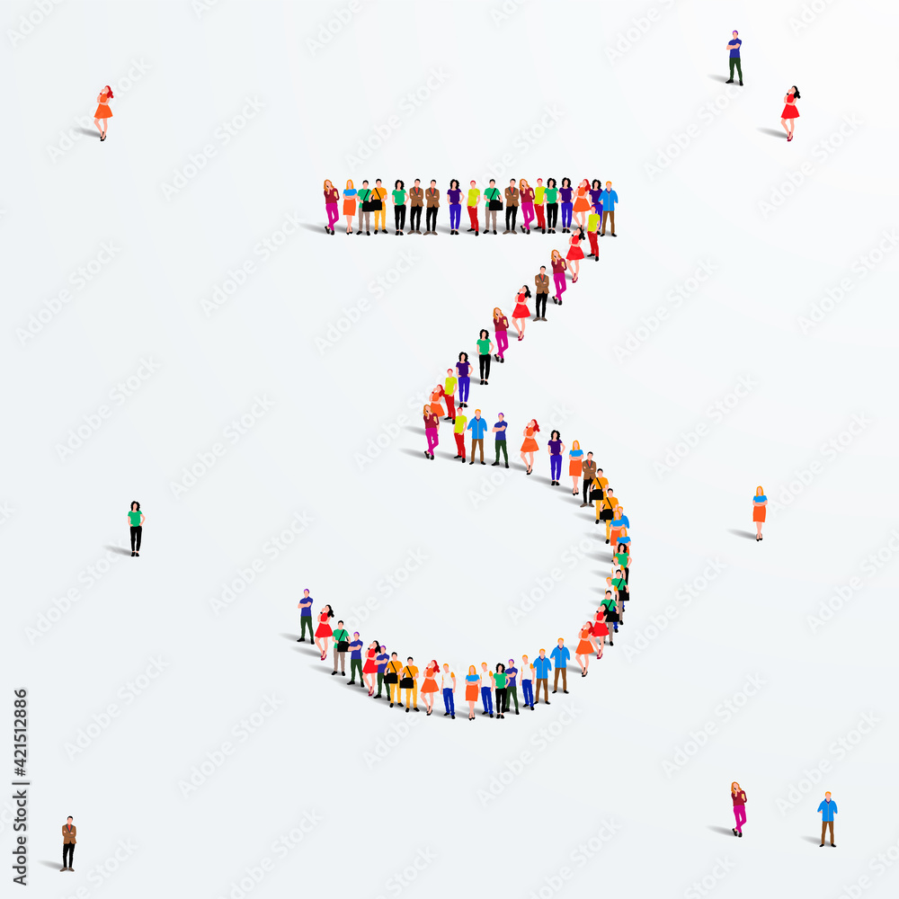 Large group of people in number 3 three form. Vector illustration