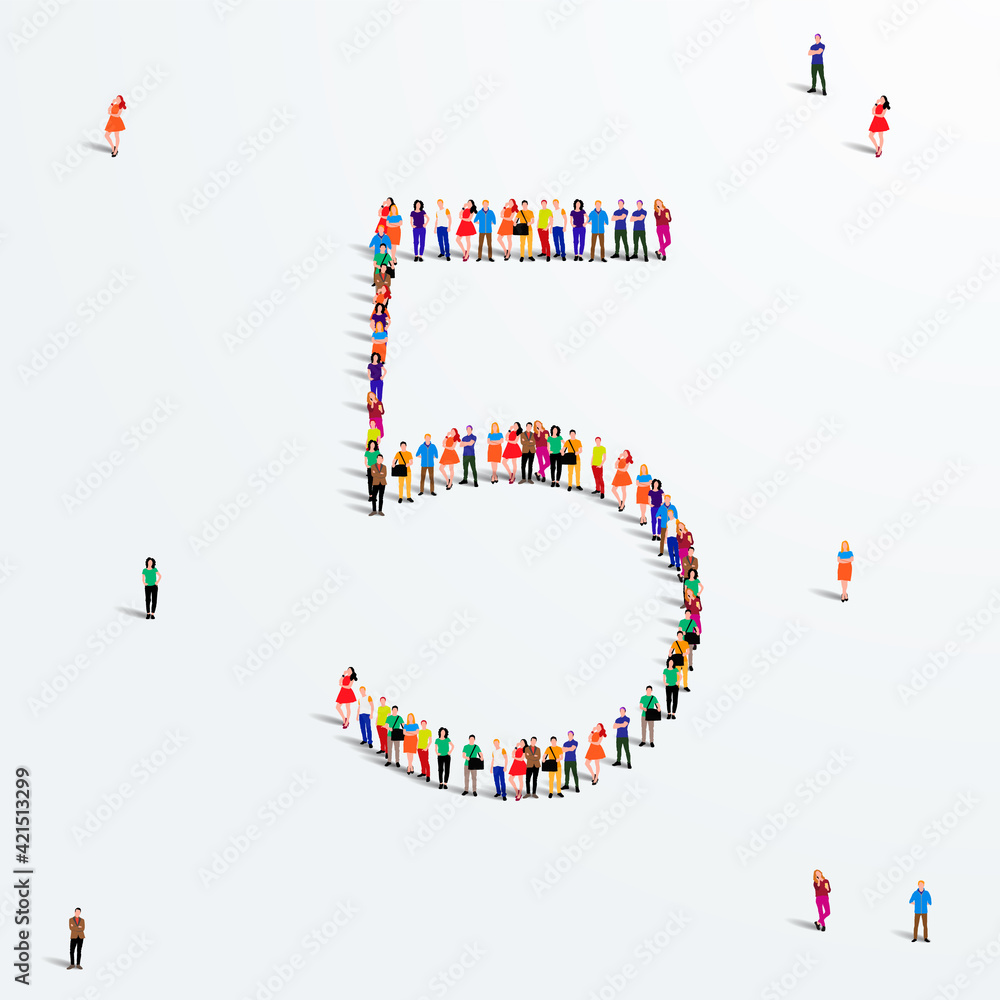 Large group of people in number 5 five form. Vector illustration Large group of people in number 5 five form. Vector illustration