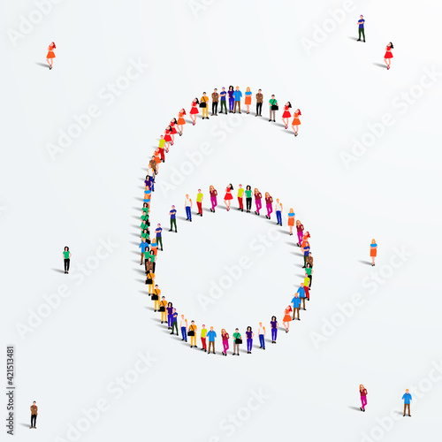 Large group of people in number 6 six form. Vector illustration
