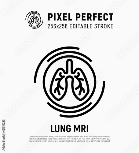 Human lungs MRI scan thin line icon. Medical equipment for oncology detection. Pixel perfect, editable stroke. Vector illustration.survey.